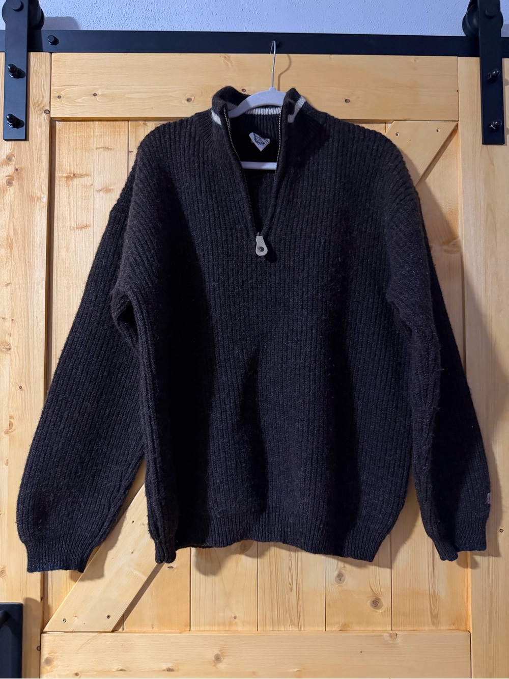 Vintage Columbia 100% Shetland Wool Ribbed 1/4 Zip Pullover Sweater XL